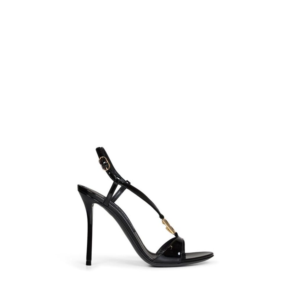 Dolce & Gabbana Women Black Patent Leather Sandals With Dg Logo